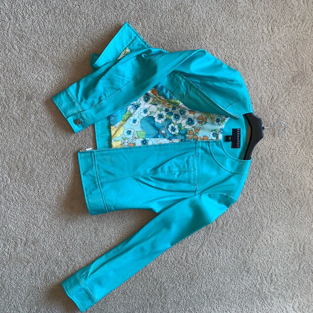BERNADO Teal Real Leather Zip up Jacket